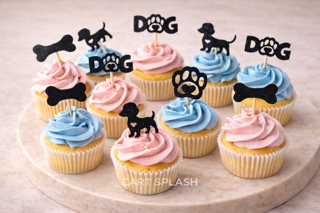12pcs Pet Dog Theme Cupcake Toppers for Birthday Party Cake