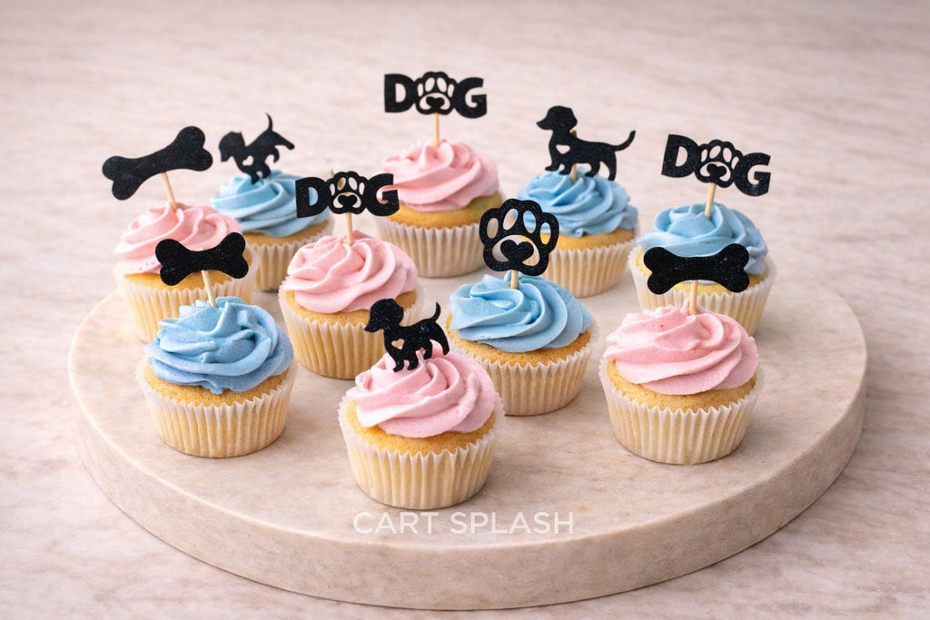 12pcs Pet Dog Theme Cupcake Toppers for Birthday Party Cake