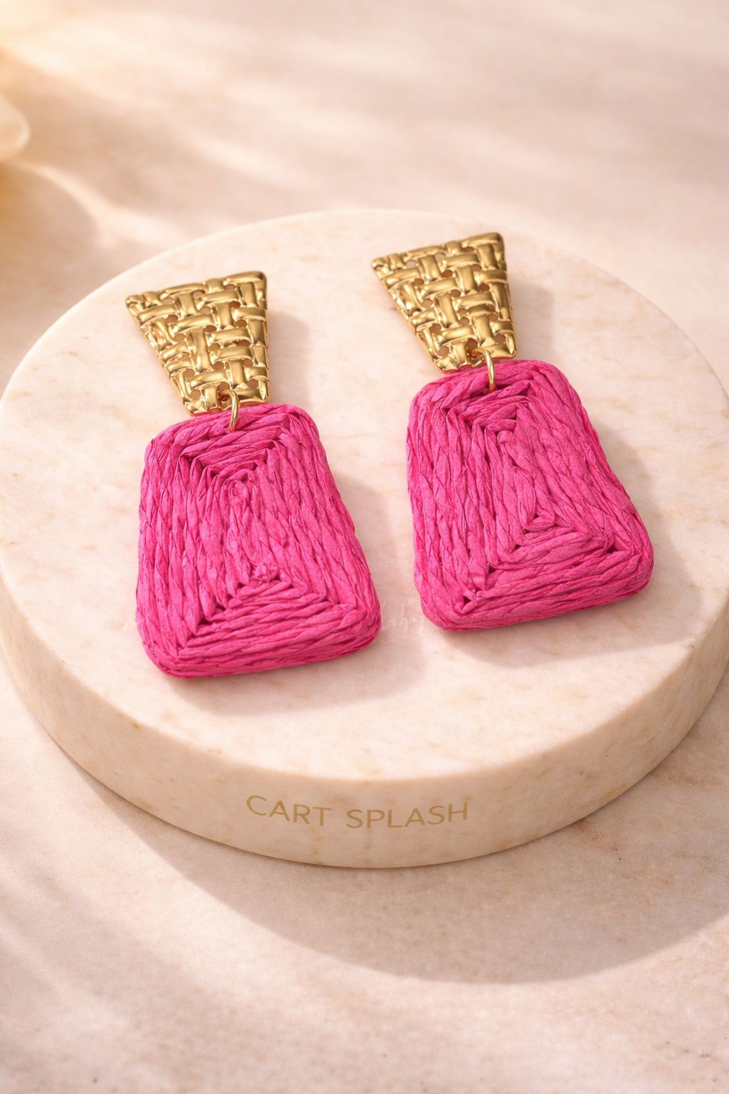 A Pair of Bohemian Holiday Style Hand-Woven Raffia Earrings Fashionable.