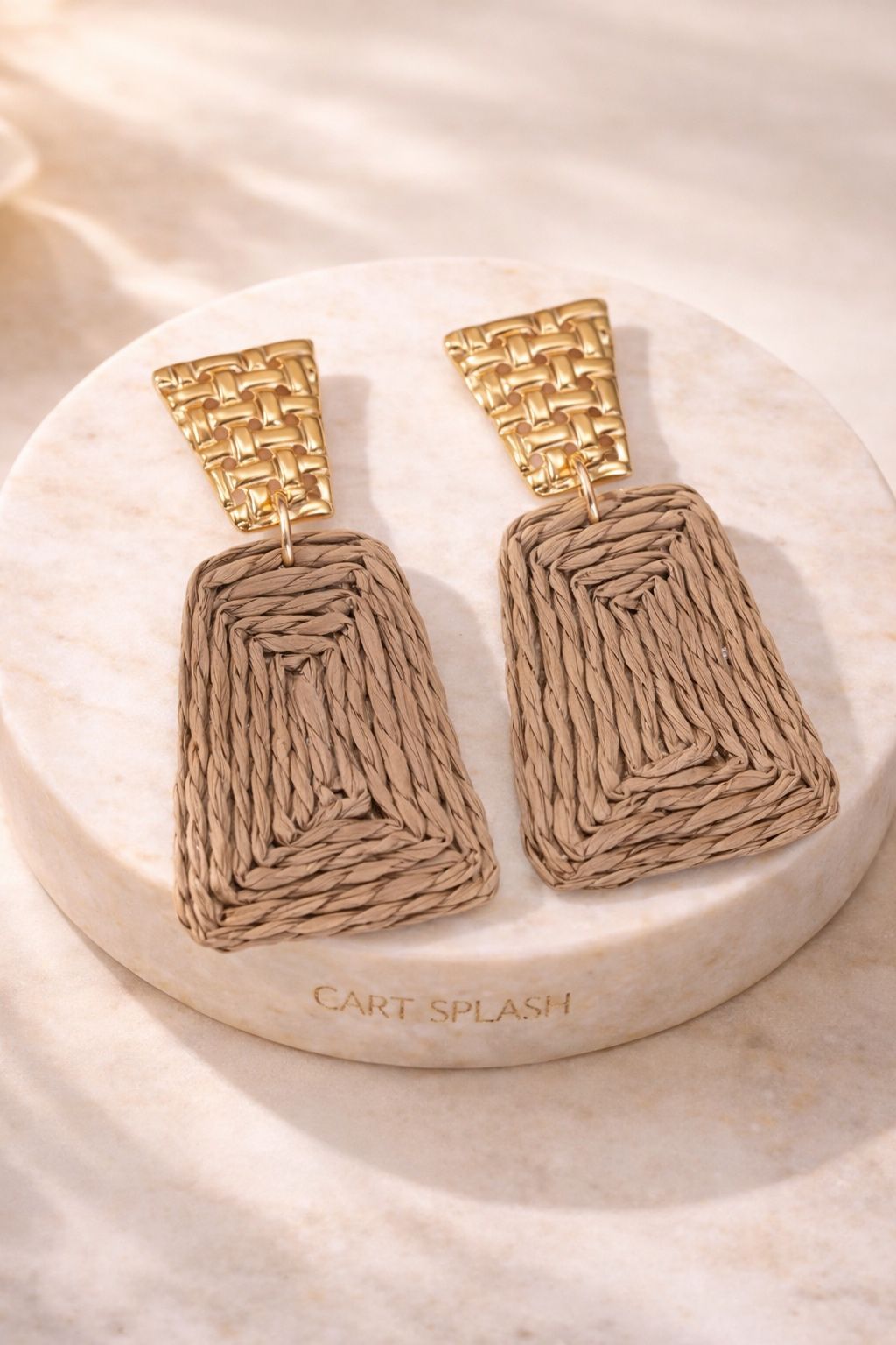 A Pair of Bohemian Holiday Style Hand-Woven Raffia Earrings Fashionable.