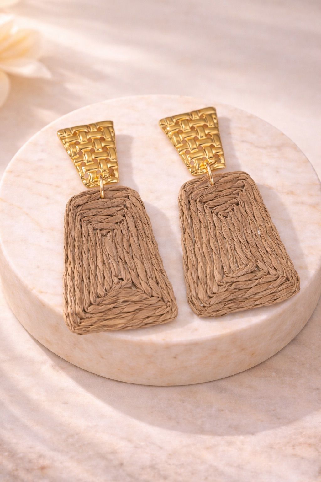 A Pair of Bohemian Holiday Style Hand-Woven Raffia Earrings Fashionable.