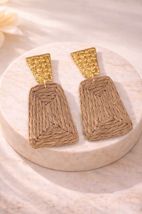 A Pair of Bohemian Holiday Style Hand-Woven Raffia Earrings Fashionable.