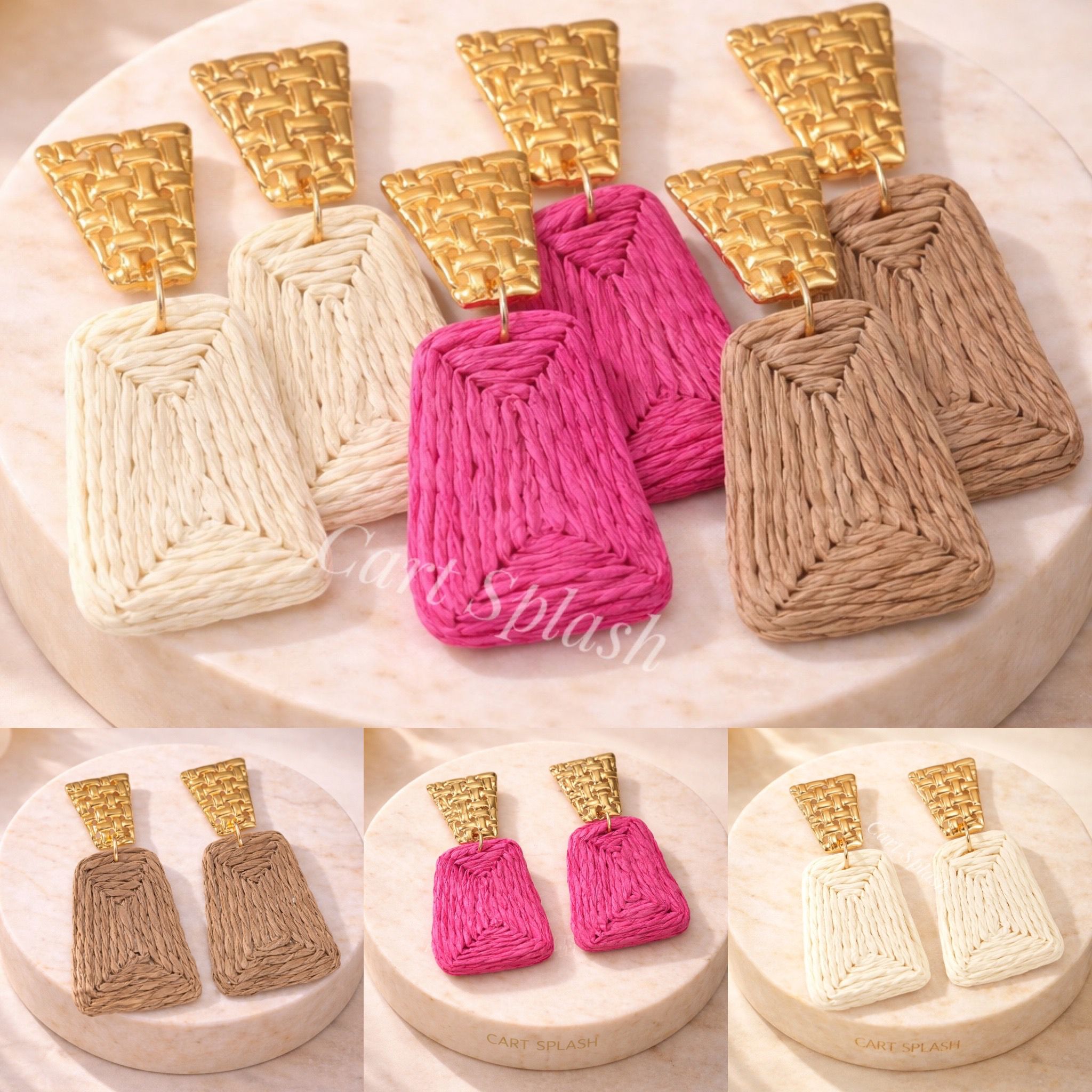A Pair of Bohemian Holiday Style Hand-Woven Raffia Earrings Fashionable.