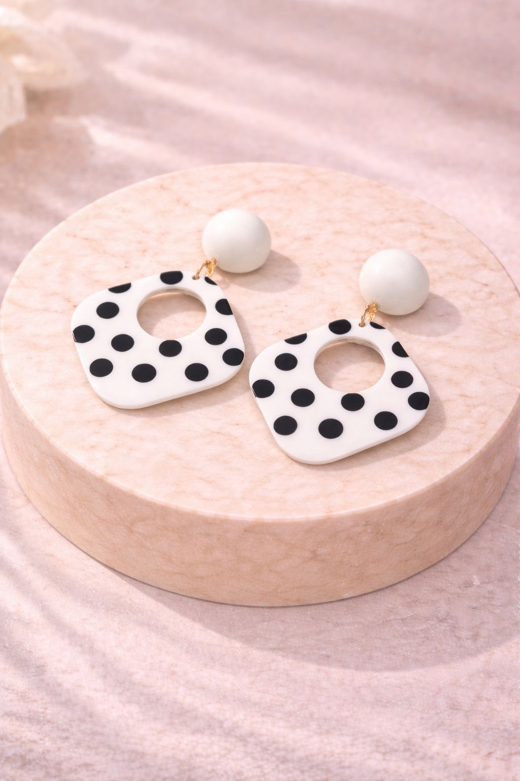 Elegant Polka Dot pin Earrings with White and Black Spots for Women's Fashion Accessories