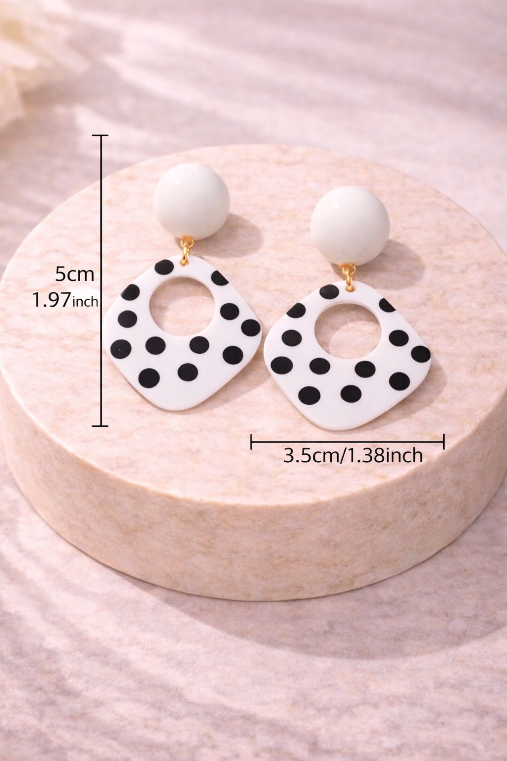 Elegant Polka Dot pin Earrings with White and Black Spots for Women's Fashion Accessories