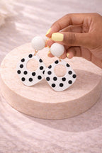 Elegant Polka Dot pin Earrings with White and Black Spots for Women's Fashion Accessories