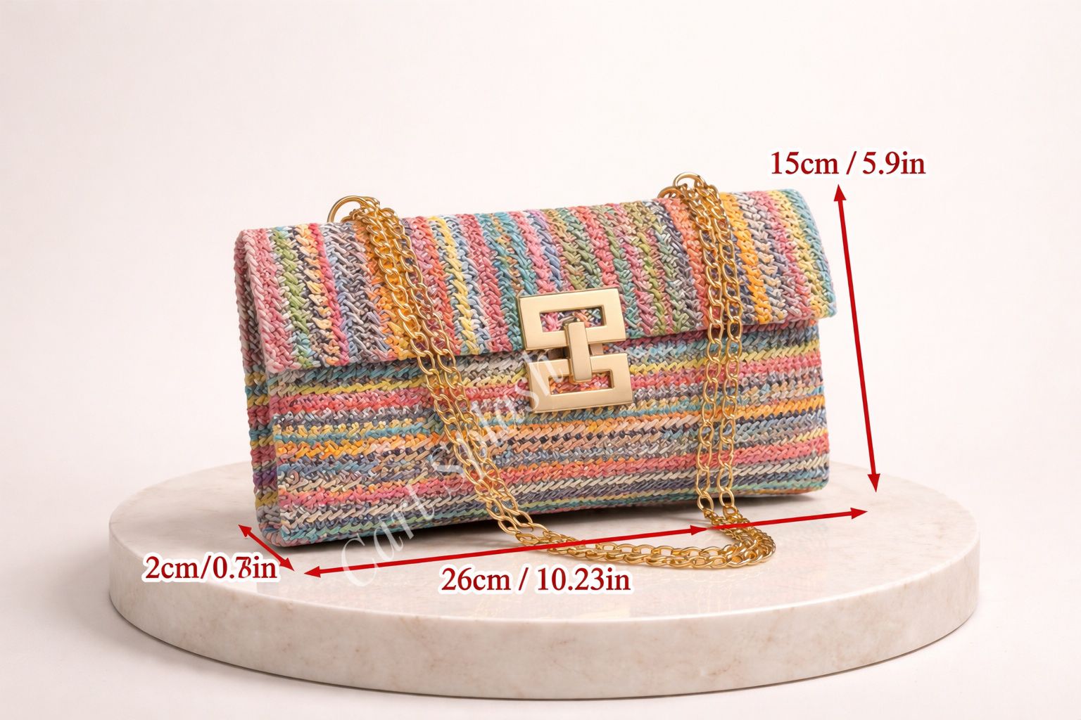 Fashion Trendy Colorful Striped Pattern Shoulder Bag with Multiple Compartments Bohemian-Style Woven Design Chain Strap Classic Square Shape