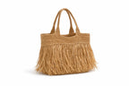 Minimalist Fringe Tote Bag for Women, Woven Beach Bag for Vacation Travel, Shoulder Carry Handbag