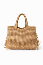 Minimalist Fringe Tote Bag for Women, Woven Beach Bag for Vacation Travel, Shoulder Carry Handbag