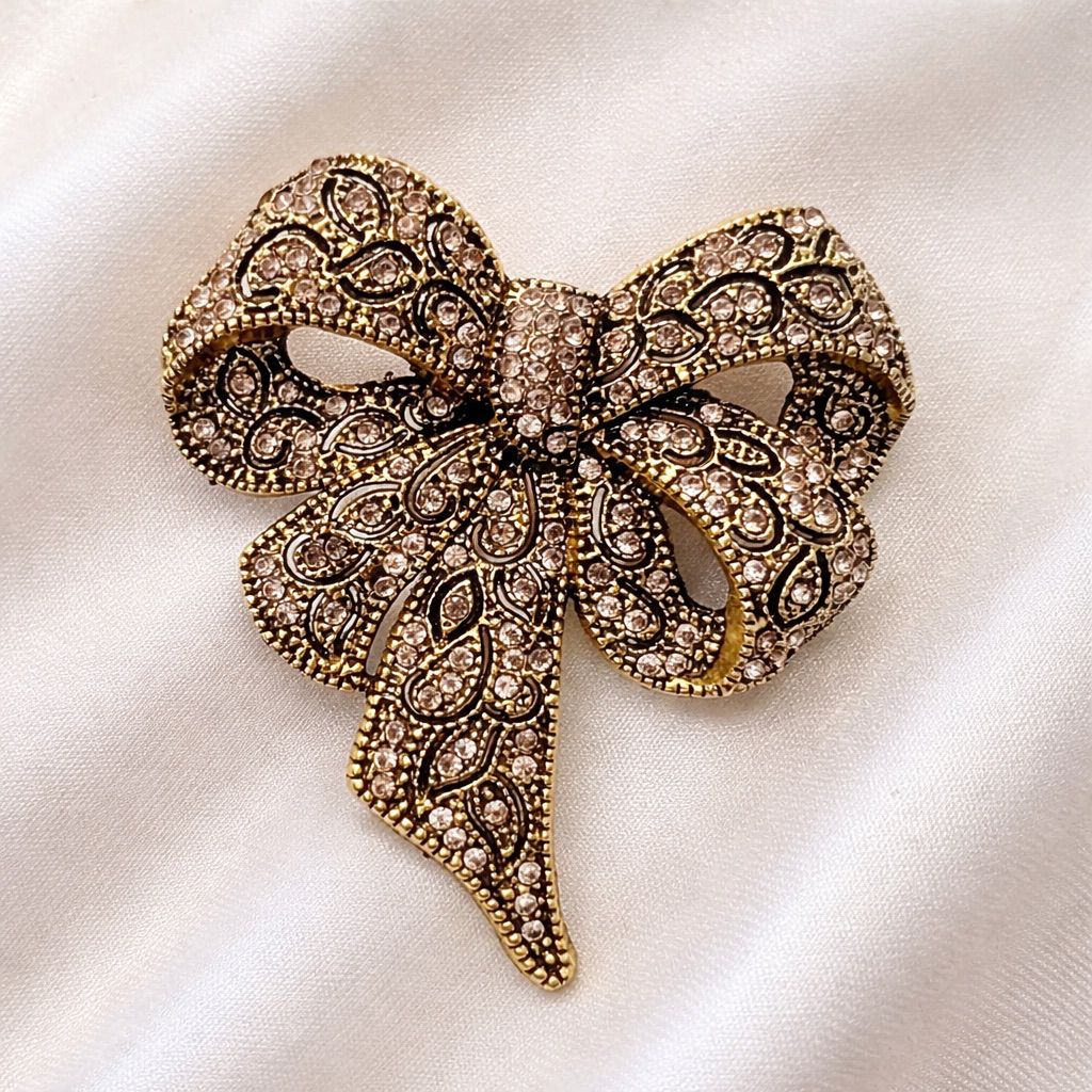 Vintage-Inspired Black Rhinestone Butterfly Bow Brooch 6 cm x 6.3 cm