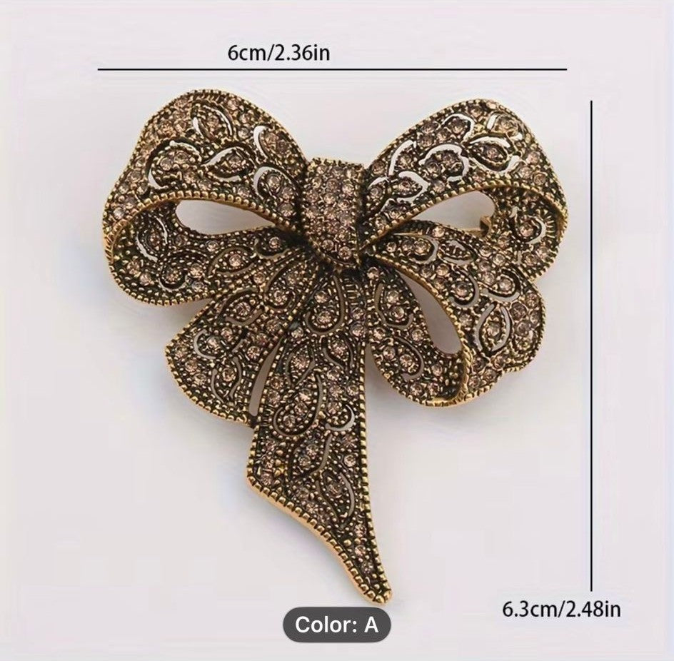 Vintage-Inspired Black Rhinestone Butterfly Bow Brooch 6 cm x 6.3 cm