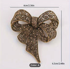 Vintage-Inspired Black Rhinestone Butterfly Bow Brooch 6 cm x 6.3 cm