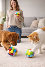 Multicolour Plush Pet Balls with Bell – Interactive Cat & Dog Toy, Bouncy Chew & Self-Play Teaser